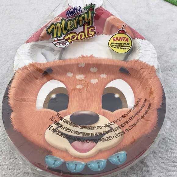 Vtg NOS Zoo Pals Hefty Kids Paper Plates Christmas Surprise 16 Pc Set Deer Santa - Picture 12 of 13
